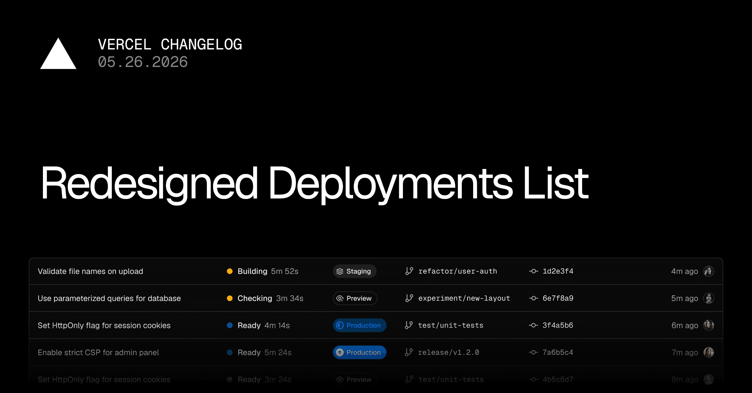 Redesigned Deployments List